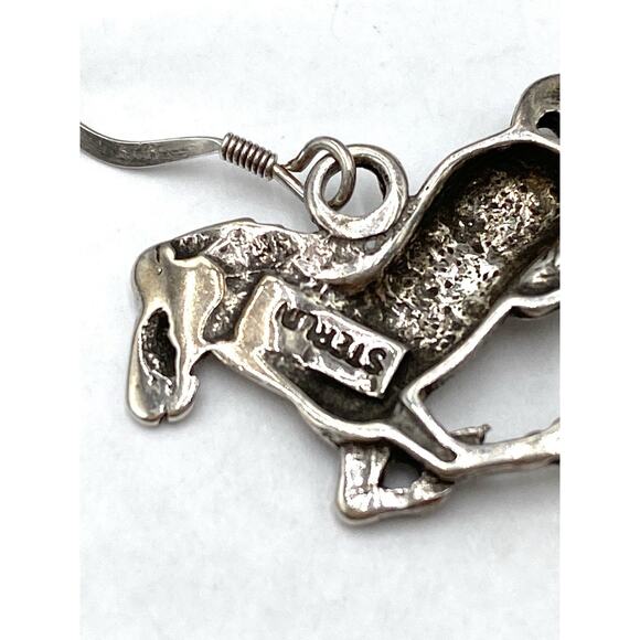 925 GS Sterling Silver Horses Earrings Drops Dangles Large - Picture 3 of 12